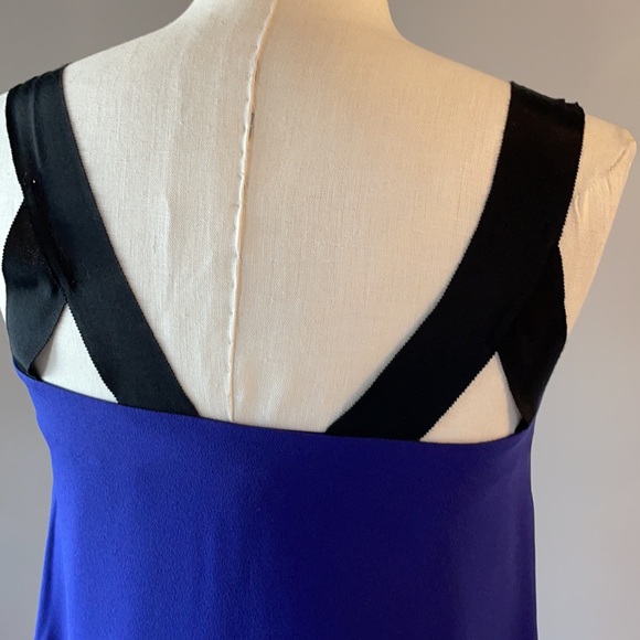 BANANA REPUBLIC TANK DRESS. Petite 4. Tiered hemline, square neck, purple w/blk - Picture 6 of 14